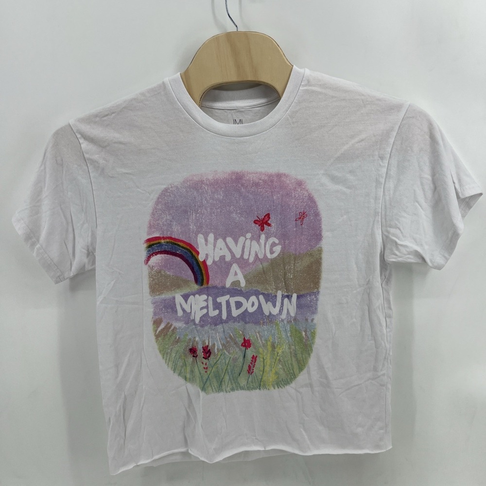 IML Having A Meltdown Graphic T-Shirt Mens XL White Rainbow Landscape Tee